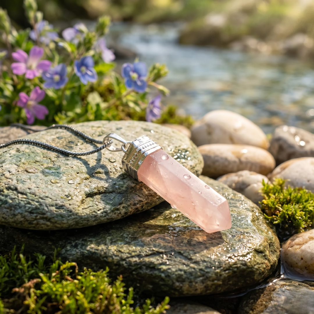 Love Attraction Rose Quartz Pencil Pendant