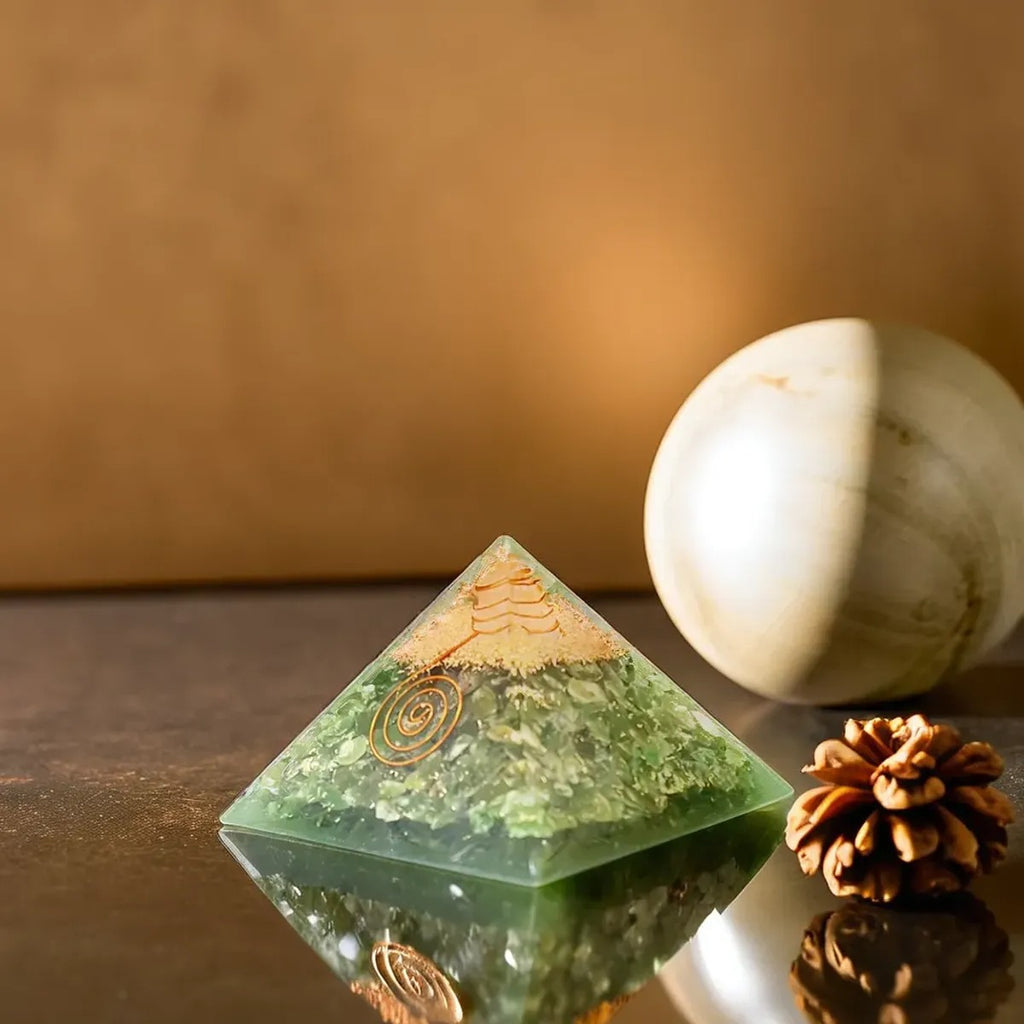 Green Jade Crystal Orgonite Pyramid Energy Healing For Spiritual Healing